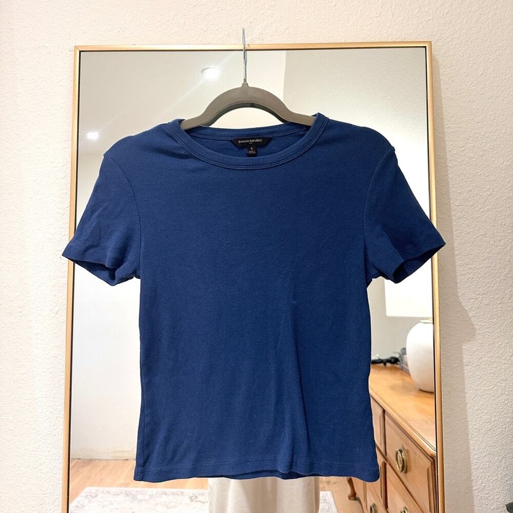 Banana Republic Factory 'Ribbed Short T-Shirt' in Night Whale Crew Blue Small
